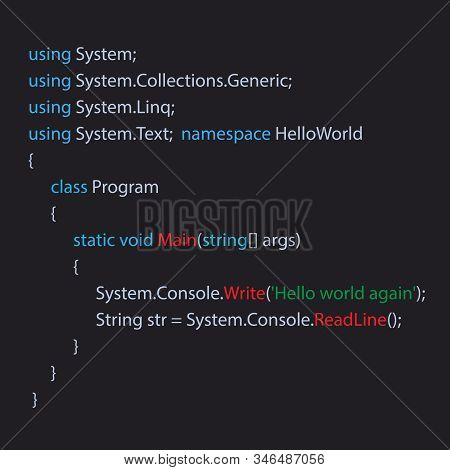 C Sharp Code Text. Computer Software Coding Vector Concept. Computer Science Lesson.