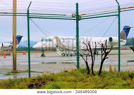January 17, 2020 In Eureka, Ca:  United Airlines Regional Aircraft Ready To Depart The Eureka/arcata