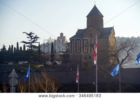 Metekhi Temple Is A Very Beautiful Orthodox Church. It Is Located On The Bank Of The Kura River. Met