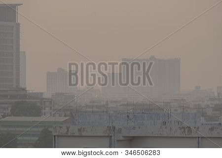 Air Pollution From Lots Of Dust Or Pm2.5 Particle Exceeds The Standard (aqi) At Bangkok, Thailand. N