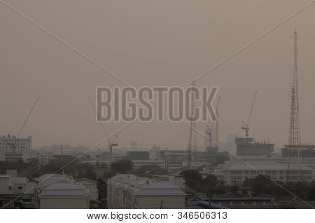 Air Pollution From Lots Of Dust Or Pm2.5 Particle Exceeds The Standard (aqi) At Bangkok, Thailand. N