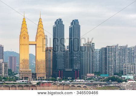 Chongqing, China - June 12, 2018 : Chongqing Skyline In Day Light With The Sheraton Hotel Golden Col