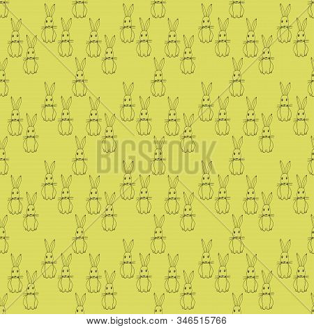 Vector Doodle Illustration Of Pattern Of Rabbits On A Light Yellow Background