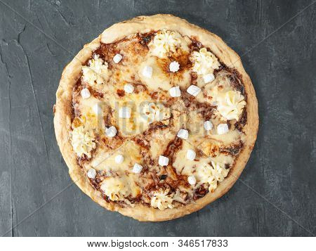 Sweet Pizza With Chocolate Paste Nutella, Banana, Cream Cheese, Mozzarella Cheese, Sulguni, Marshmal