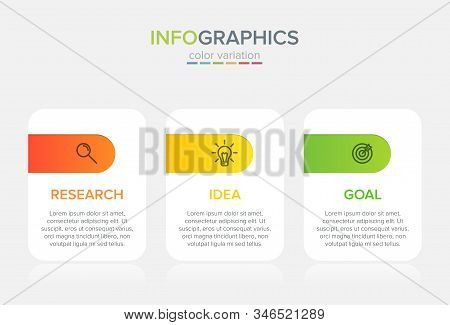 Concept Of Arrow Business Model With 3 Successive Steps. Three Colorful Design Elements. Timeline De