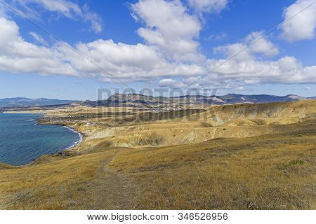 View Of Kapsel Bay And Kapel Area From The Slope Of Cape Meganom. Crimea, A Sunny Day In September.