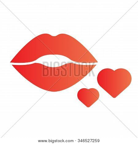 Lips And Hearts Fliat Icon. Kissing Lips And Two Hearts Illustration Isolated On White. Kiss With He