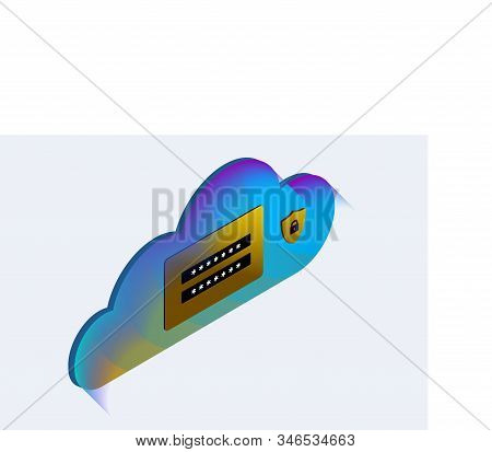Cloud Technology And Network Security Computing Isometric Concept. Vector Illustration With Blue Clo