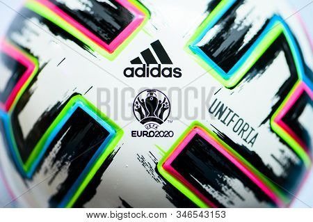 Paris, France, January. 20. 2020: Adidas Uniforia Football Ball, Euro 2020