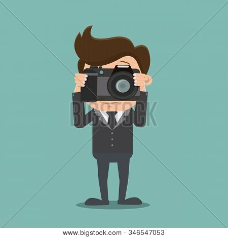 Business Man Photographing , Business Man Taking A Photo.