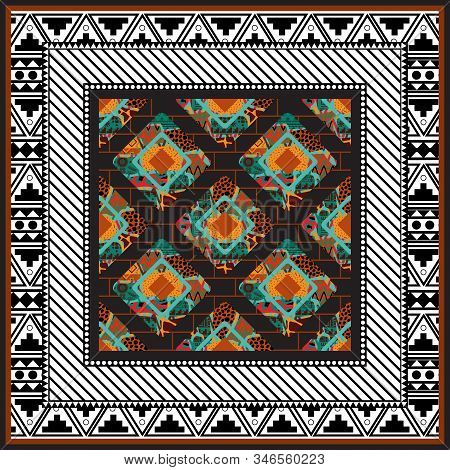Abstract Rhombi Scarf Pattern. Rhombuses Grunge Textures Background. Hand Painted Colorful Natural I