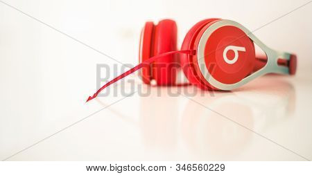 Stirling/scotland - 7 July 2019: Beats By Dr. Dre Red Headphones