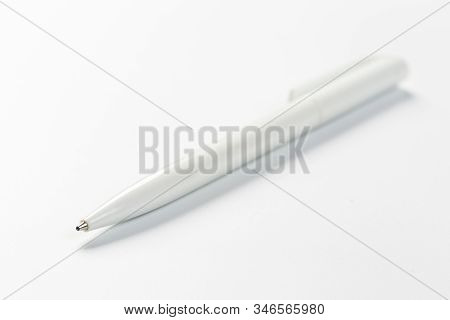 Ballpoint Pen Isolated On A White Background. Nice Pen Mockup For Corporate Business Identity Presen