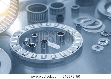 Various Type Of Bearing Spare Part With The Lighting Effect. The Needle Bearing And Component Parts 