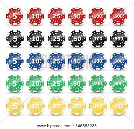 Set Of Poker Chips Isolated On White Background. Casino Chips Icon. Vector Stock