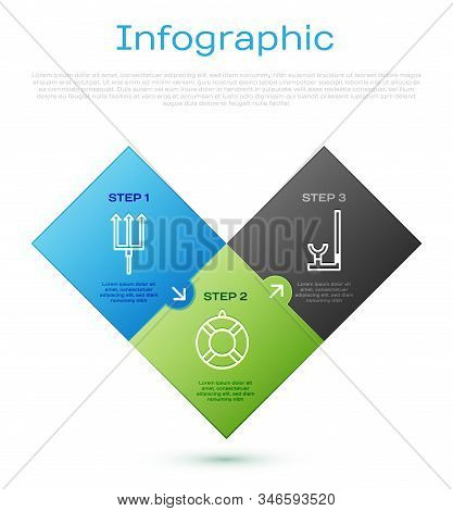 Set Line Neptune Trident, Snorkel And Lifebuoy. Business Infographic Template. Vector