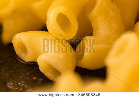 Cooked Pasta Macaroni With Butter, Macro Photo
