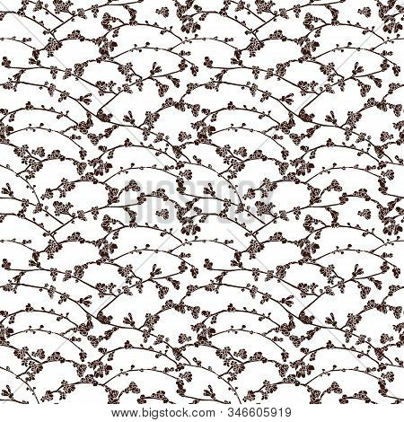 Vector Realistic Botany Cherry Tree Repeat Pattern With Spring Shape Floral. Beautiful Design For We