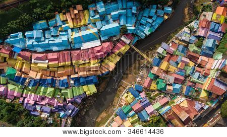 View From Above Of Colorful Village (kampung Warna Warni) Jodipan And Tridi Village, Malang East Jav