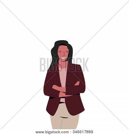 The Woman Who Stands And Smiles, Wearing A Suit, With A White Background