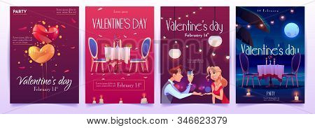 Valentine S Day Banners Set. Invitation For Romantic Dating Or Party For Couples In Love For Having 
