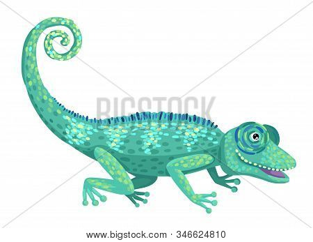 Chameleon Lizard, Wild Tropical Animal. Vector Isolated Illustration In Cartoon Flat Style.