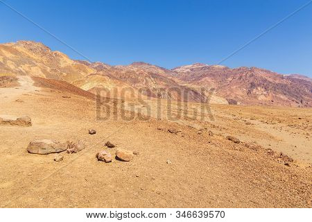 View Of Artist Palette In Death Valley From Artist Drive In California. Usa. The Hottest Places In T