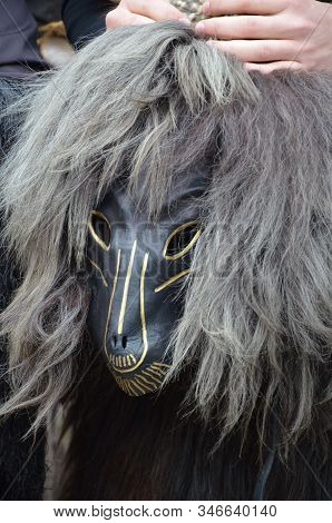 Teulada, Sardinia - 02.18.2018: Traditional Masks Of Sardinia