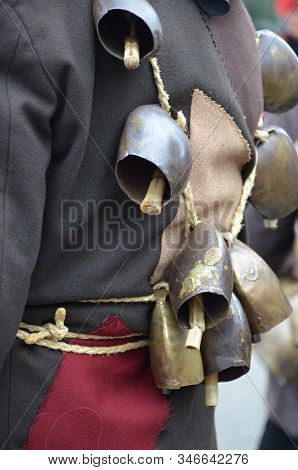 Teulada, Sardinia - 02.18.2018: Traditional Masks Of Sardinia