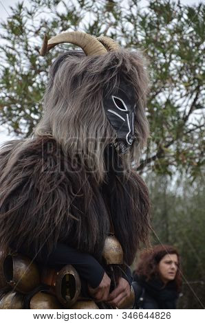 Teulada, Sardinia - 02.18.2018: Traditional Masks Of Sardinia