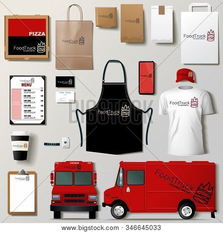 Vector Food Truck Corporate Identity Template Design Set. Branding Mock Up.