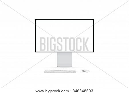 New Desktop Computer Pro Display On White Background. Modern Blank Flat Monitor Screen. Modern Creat