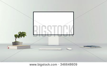 New Desktop Computer Pro Display On White Background. Modern Blank Flat Monitor Screen. Modern Creat