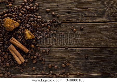 Mushroom Chaga Coffee Mushrooms And Coffee Beans On Dark Background