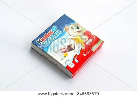 Kinder Chocolate Small Box Made By Ferrero Spa. Kinder Is A Confectionery Product Brand Line Of Ital