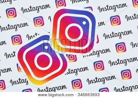 Instagram Pattern Printed On Paper With Small Instagram Logos And Inscriptions. Instagram Is America