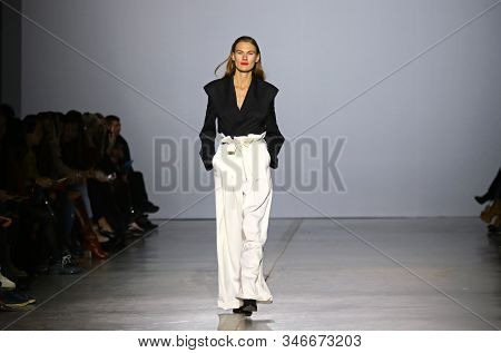 Kyiv, Ukraine - February 1, 2019: Model Presents A Creation By Designer Aliona Bettyar (brand A.m.g.