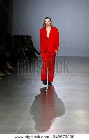 Kyiv, Ukraine - February 1, 2019: Model Presents A Creation By Designer Aliona Bettyar (brand A.m.g.