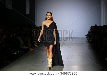 Kyiv, Ukraine - February 1, 2019: Model Presents A Creation By Designer Aliona Bettyar (brand A.m.g.