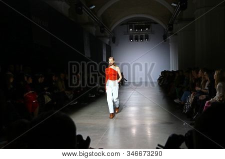 Kyiv, Ukraine - February 1, 2019: Model Presents A Creation By Designer Aliona Bettyar (brand A.m.g.