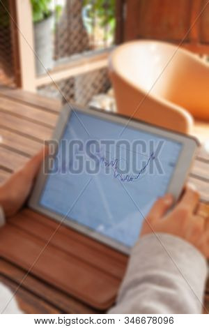 Woman Hand Trading Online On Tablet, Stock Photo