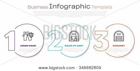 Set Line House With Shield, Warehouse And Warehouse. Business Infographic Template. Vector
