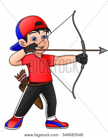 Child Are Engaged In Sports Archery  On A White Background