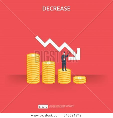 Business Finance Crisis Concept. Money Fall Down Symbol. Arrow Decrease Economy Stretching Rising Dr