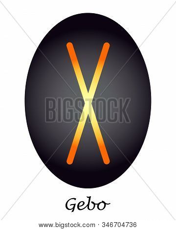 Rune Gebo Yellow And Orange On A Dark Oval. Vector. Illustration