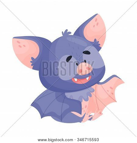 Cartoon Bat Character Sitting On Ground And Talking Vector Illustration