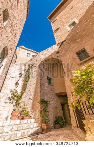 View Of Alley Of Medieval Postignano Village In Valnerina, Umbria, Italy