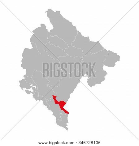 Skadar Lake Province Highlighted On Montenegro Map. Gray Background.