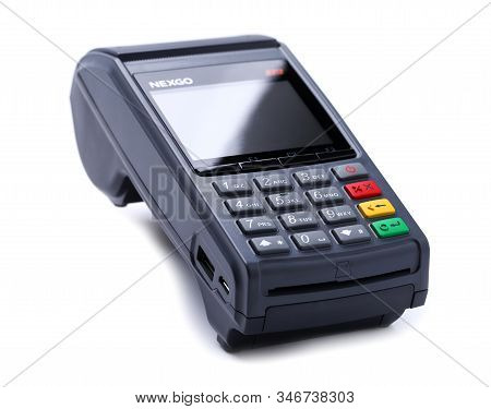 Barcelona, Spain, - January 17, 2020: Nexgo T2 Pos Terminal Isolated Over White Background