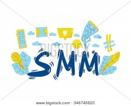 Smm Text Isolated On White Background. Hand Drawn Social Media Marketing Phrase. Vector Stylized Typ